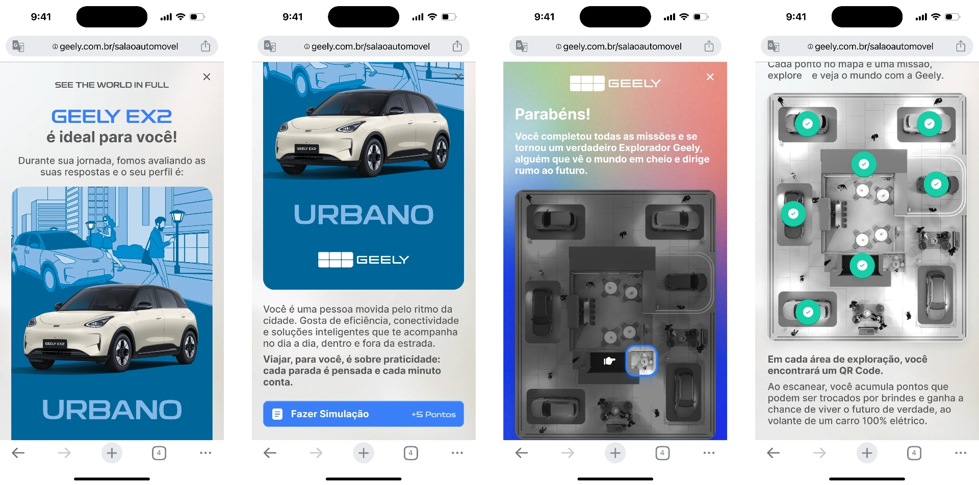 Geely app — EX2 profile result, Urbano archetype and completed exploration map