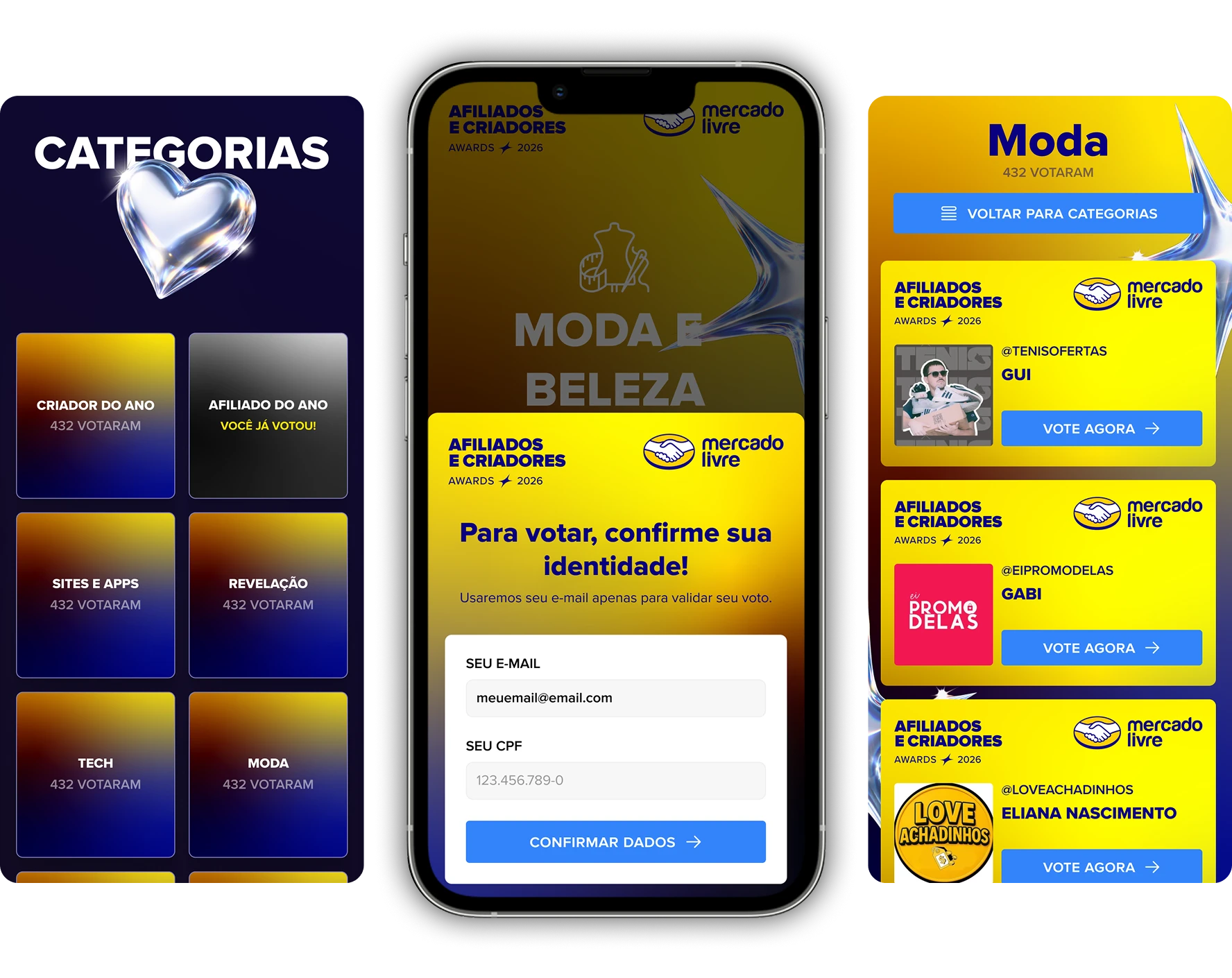 Mobile public voting flow across categories
